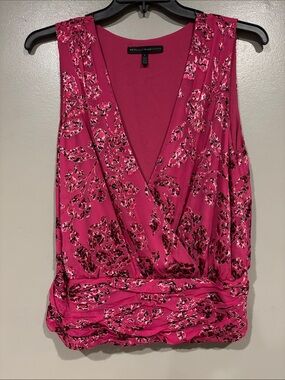 White House Black Market Hot Pink Printed Surplice Sleeveless Top